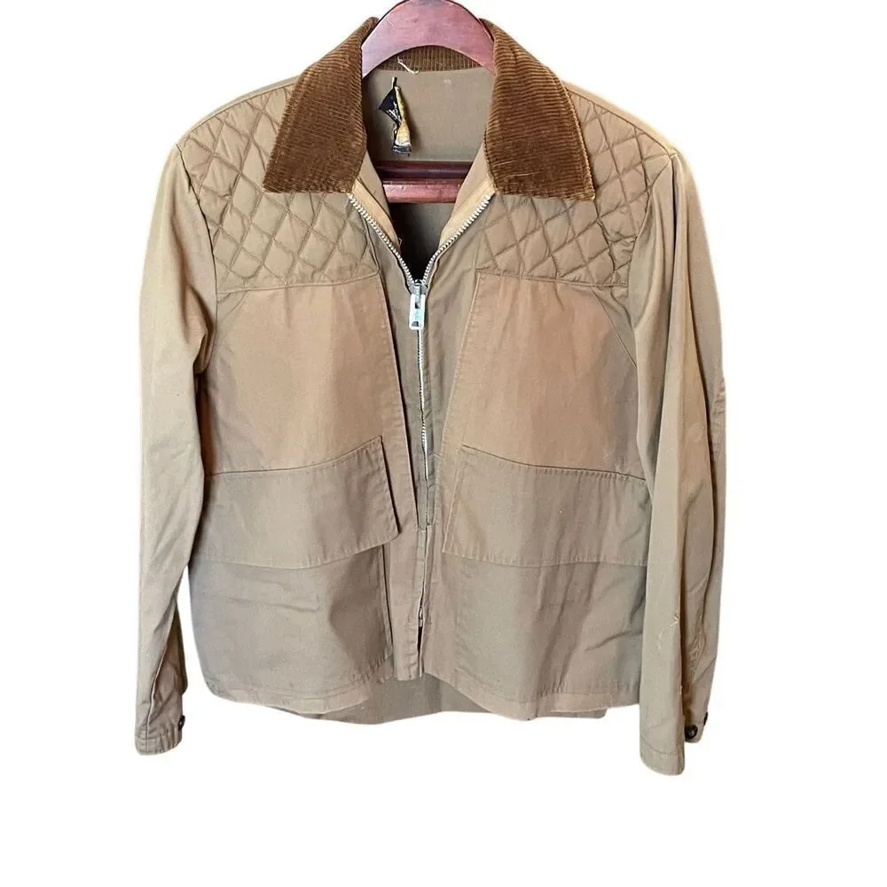Field & Fireside Vintage Men’s Hunting Jacket Tan Quilted 1960’s Large-RARE